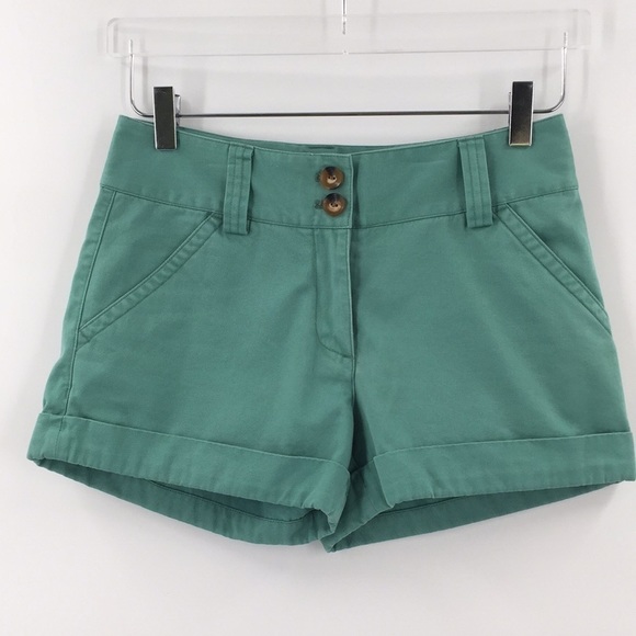 Fossil Pants - FOSSIL Rolled Cuff Shorts 100% Cotton Green  Sz 0